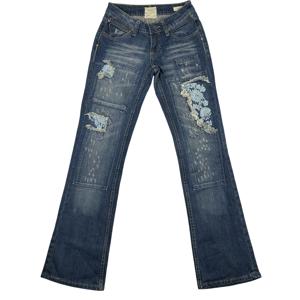 Taverniti So Jeans Womens 26 Peggy Floral Embroidered Bootcut Denim Y2K Low Rise